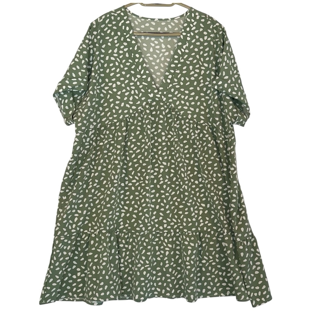 SHEIN Olive Green Patterned Midi V- Neck Flowy Dress Size 1XL